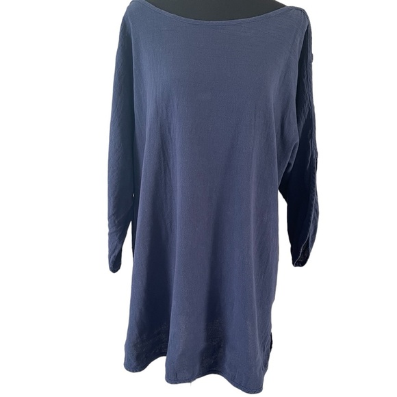Soft Surroundings Tops - Soft Surroundings Navy Blue Cutout Long Sleeve Tunic Boat Neck Cotton Sz L